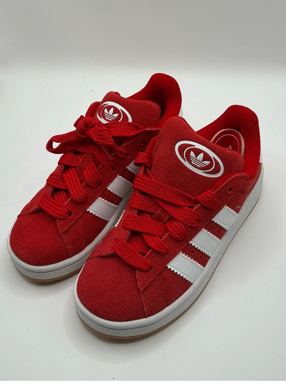 Adidas Campus Kids Red Suede Sneakers with White Stripes - Athletic Casual